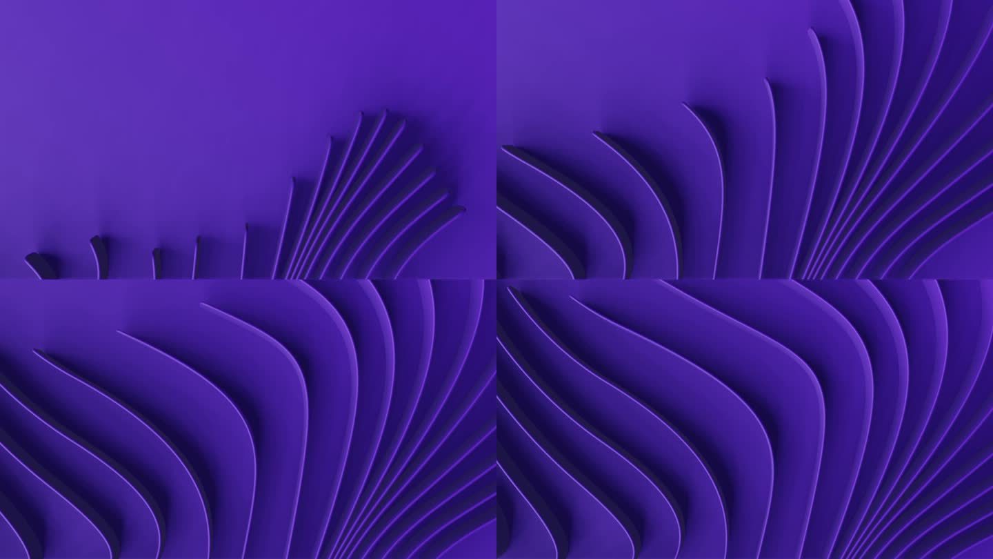 抽象动画-紫色波浪条纹从屏幕底部沿着路径展开。