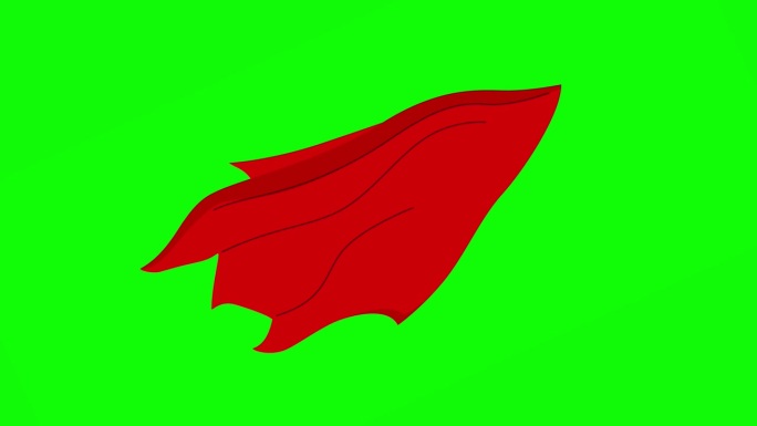 绿色背景上的红色斗篷或斗篷。超人斗篷。丝绸飞披风。
