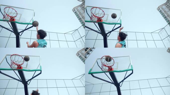 篮球上篮运动清晨4K航拍电影级调色