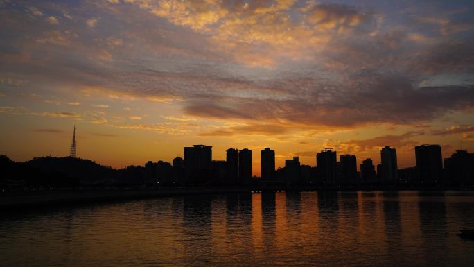 珠海香洲城市天际线日落
