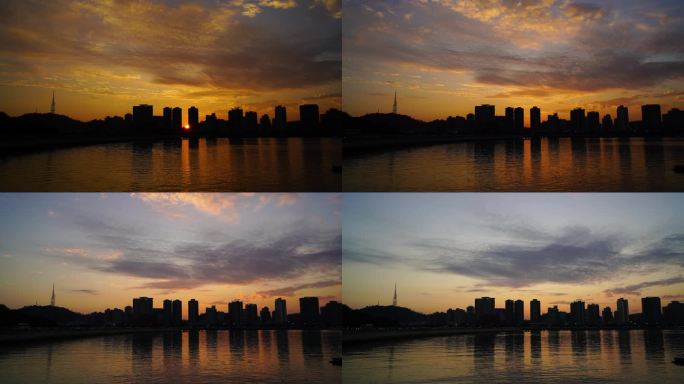 珠海香洲城市天际线日落