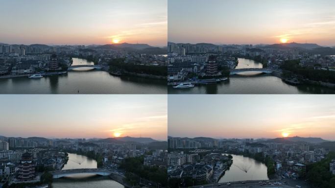 惠州合江楼航拍夕阳下的东江古城区旅游景点