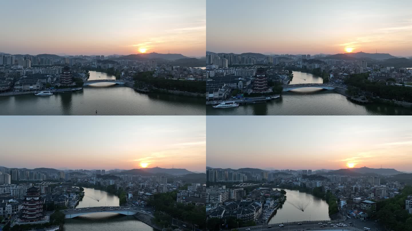 惠州合江楼航拍夕阳下的东江古城区旅游景点