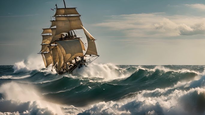 帆船乘风破浪扬帆起航巨大海浪大海视频素材
