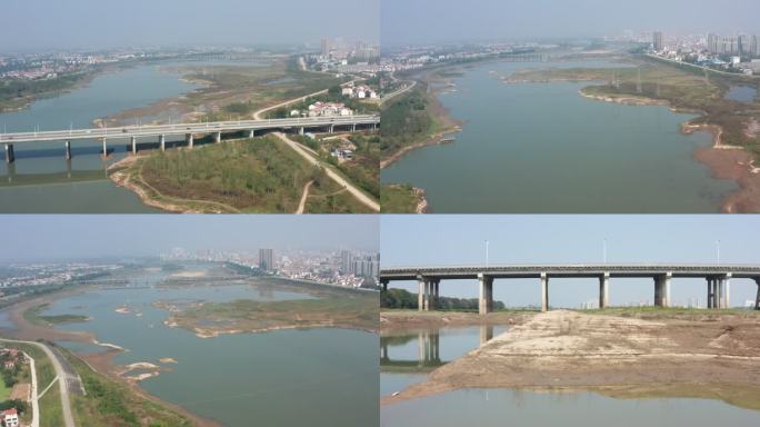 武汉新洲区举水河城市自然风景航拍