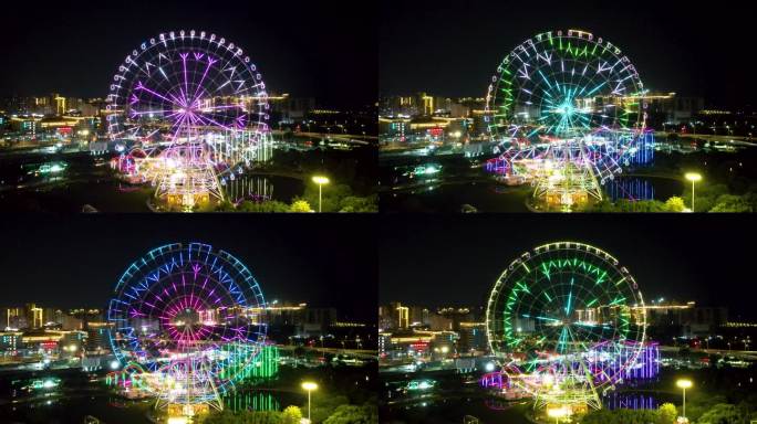 汕头城市夜景摩天轮希区柯克航拍