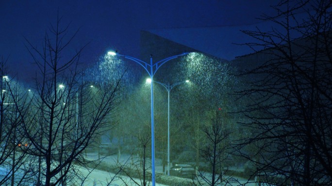 4k高清城市夜晚雪景 下雪夜景