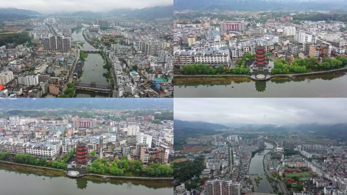 航拍蒙山县城 大景 城市风光