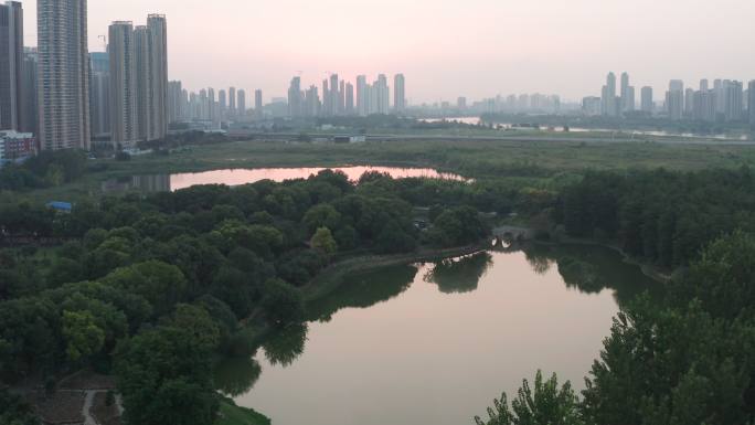 武汉汉阳区汉水公园风景航拍