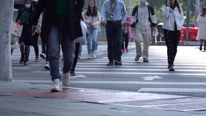 4K素材 街上人流 马路红绿灯