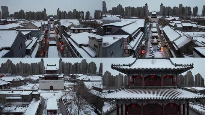 4K 天津鼓楼雪景 老城里雪景 航拍