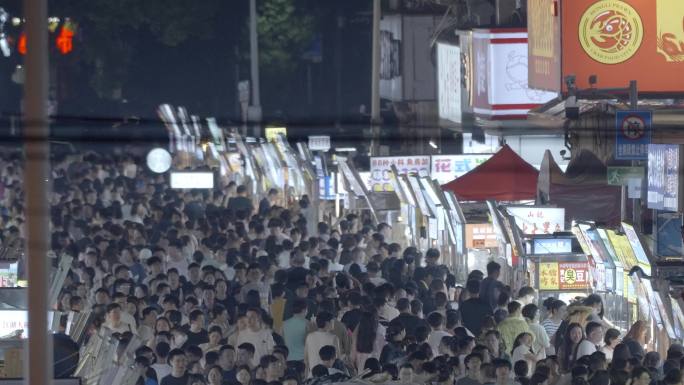 长沙四方坪夜市人流地拍镜头4k