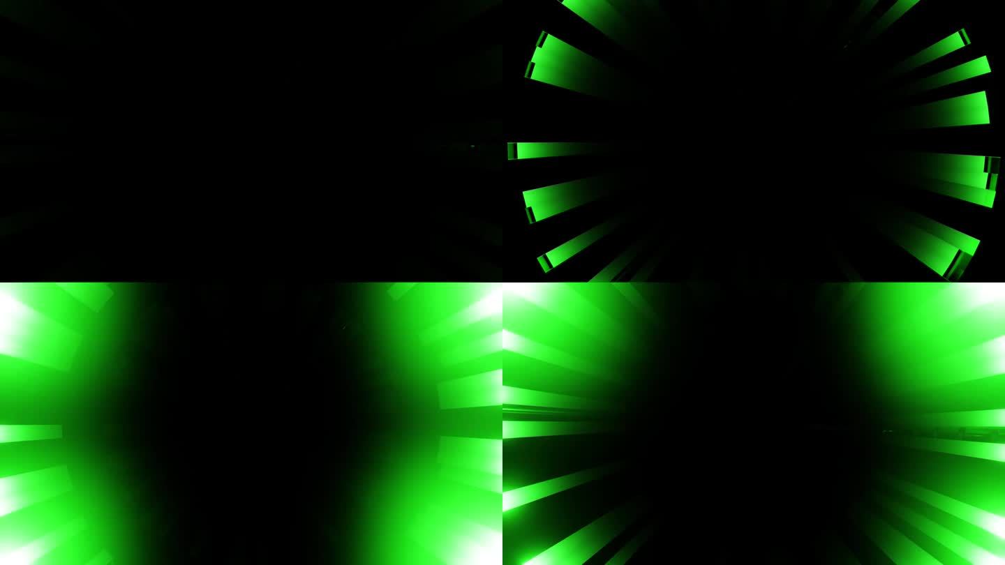 明亮的闪光从一个绿色点在黑色背景上，覆盖3D渲染。大爆炸奇点或闪光灯迪斯科舞厅，夜总会或音乐节