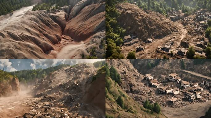 山体滑坡泥石流自然灾害天灾3D三维动画