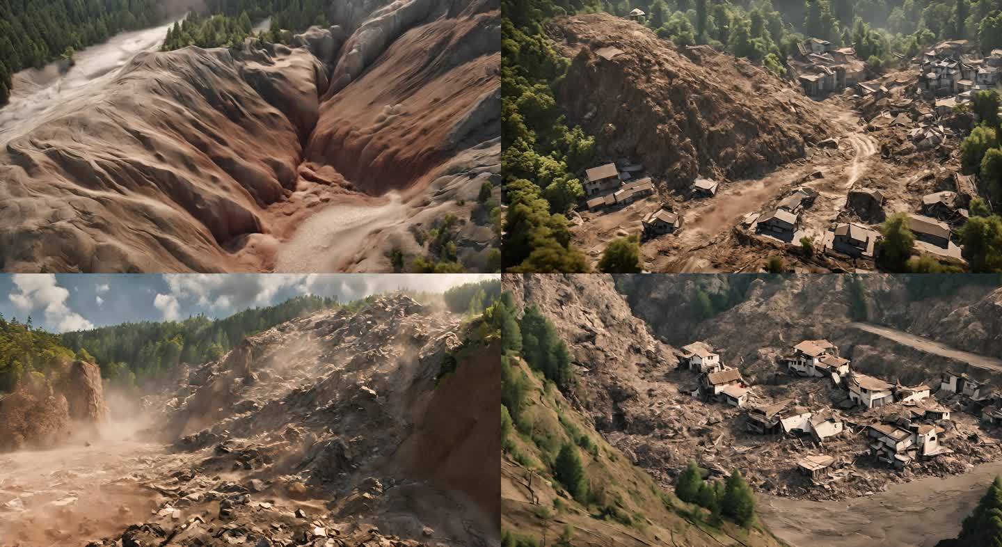 山体滑坡泥石流自然灾害天灾3D三维动画