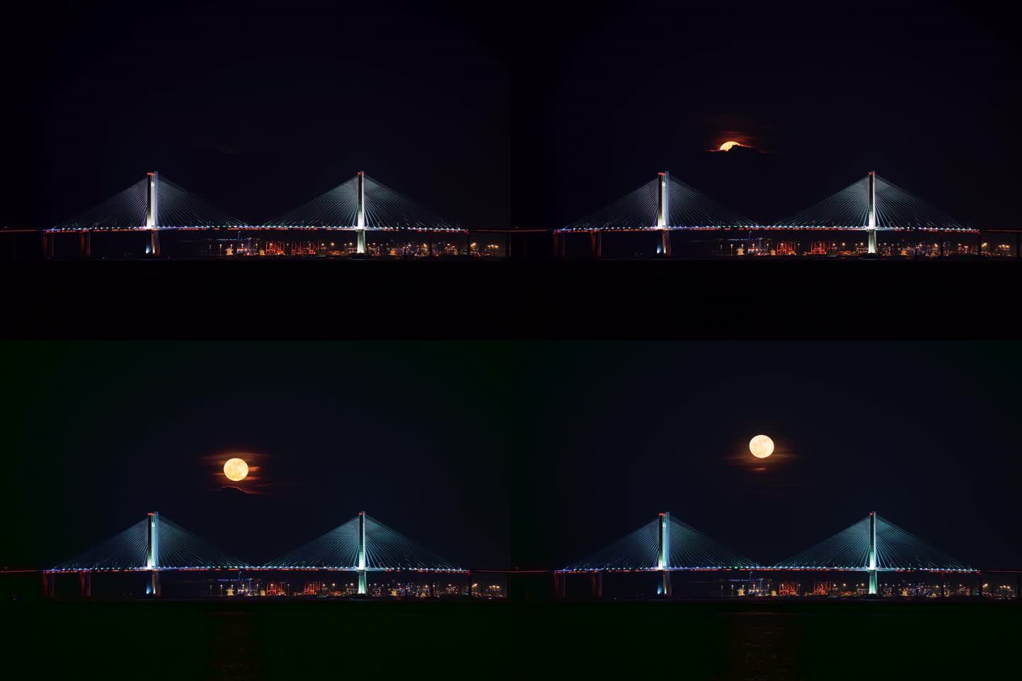 泉州跨海大桥夜景月出拨云见月延时摄影