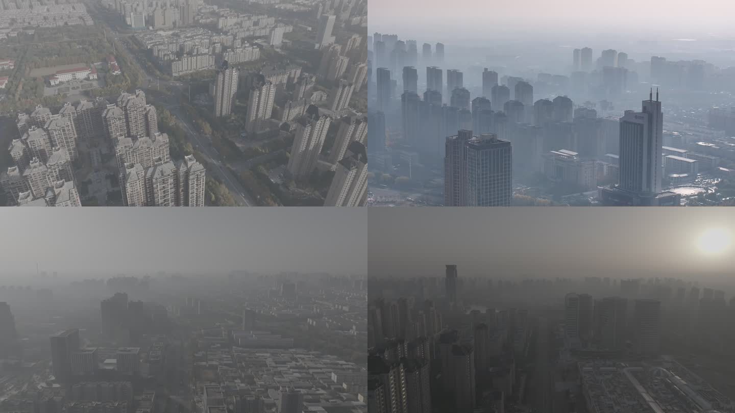 河南许昌城市航拍 雾气清晨
