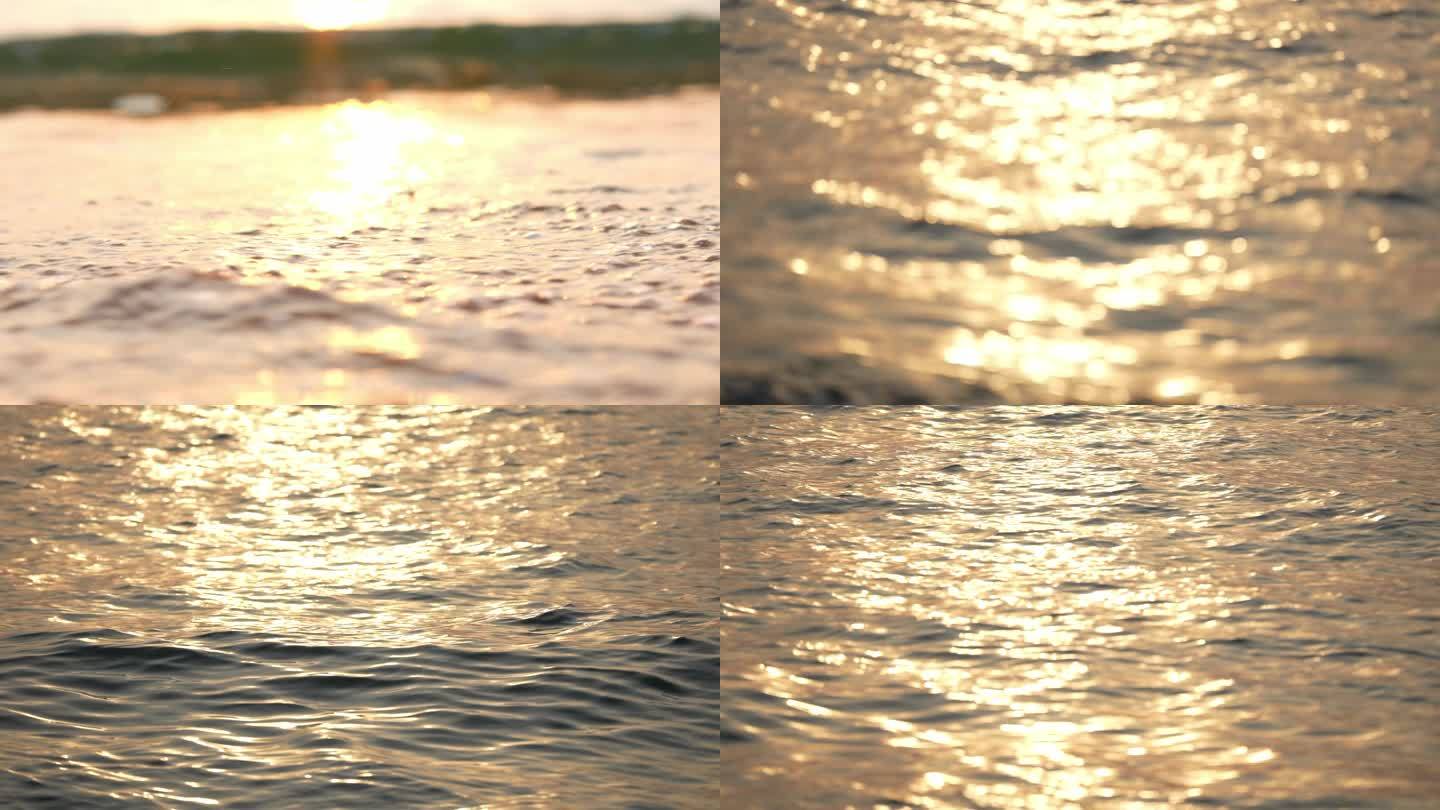 4K超清梦幻夕阳沙滩波光粼粼情绪视频素材