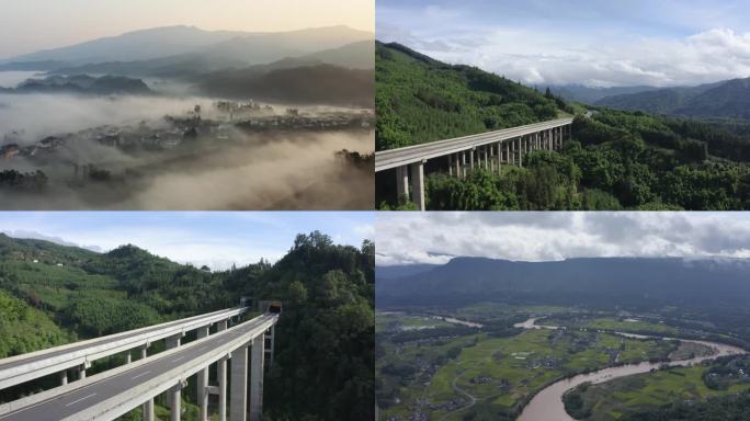 乡村 早晨景 高速公路 高架桥 薄雾