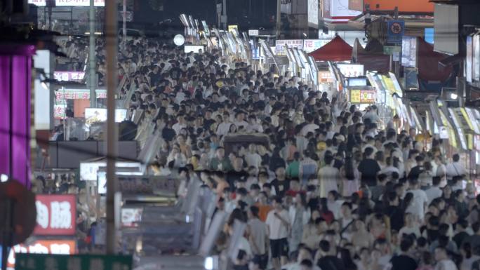 长沙四方坪夜市人流地拍镜头4k