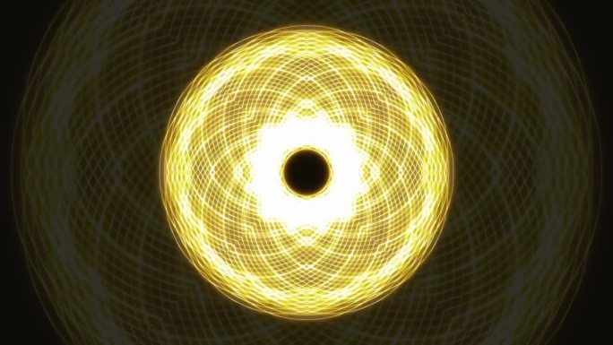 黄色神圣几何球体，变形形状，无缝VJ循环，黑色背景