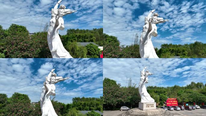 4K航拍玉林容县容州镇高速出口贵妃石雕像