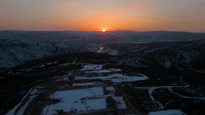 陕北 农村沟壑 夕阳航拍