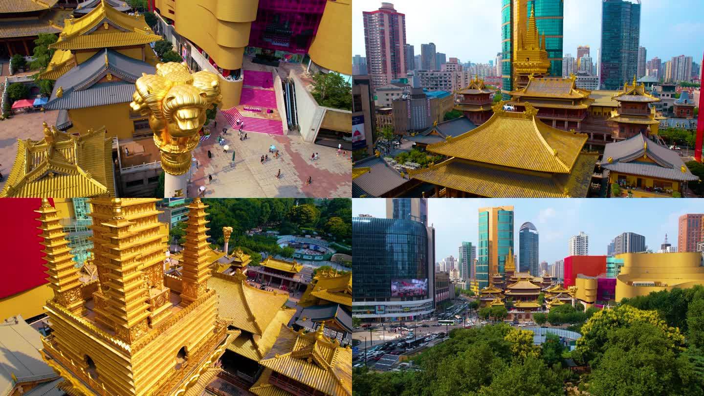 4K上海航拍历史地标建筑静安寺