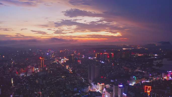 广西贺州雨后城市夜景航拍视频合集
