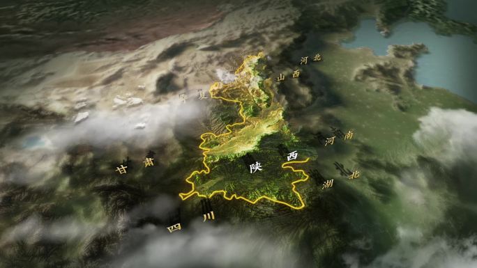 4K陕西地图地形图AE模板