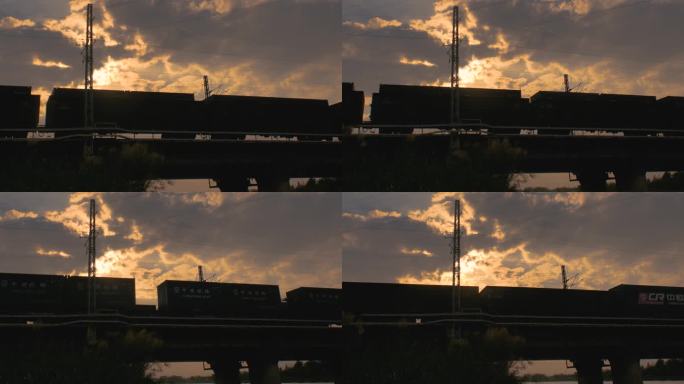 夕阳物流火车剪影