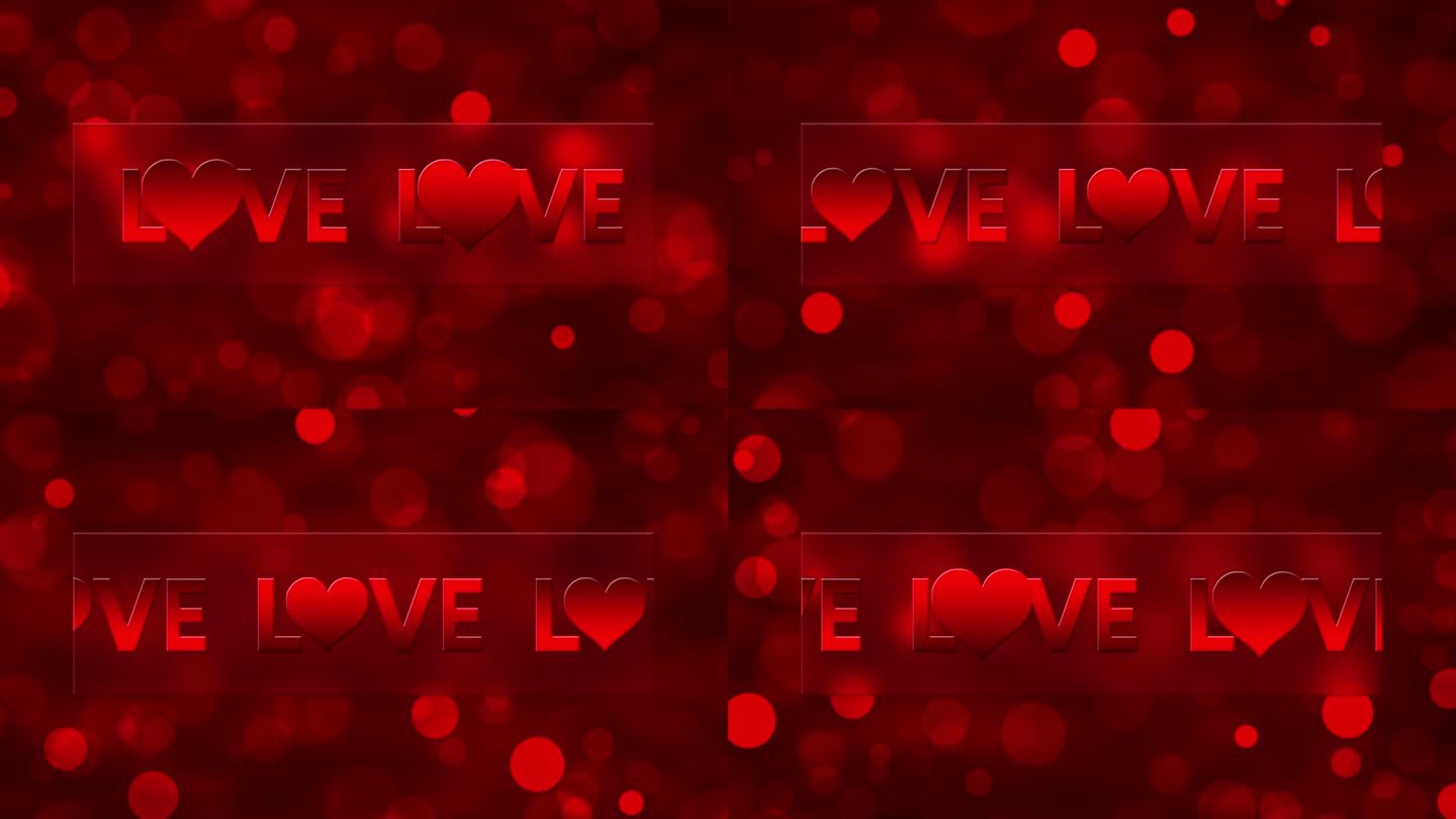 动画文本喜欢滚动在玻璃屏幕上的红色背景。红色散景灯。爱的宣言。适合情人节庆祝活动。跳动的心脏。爱的概