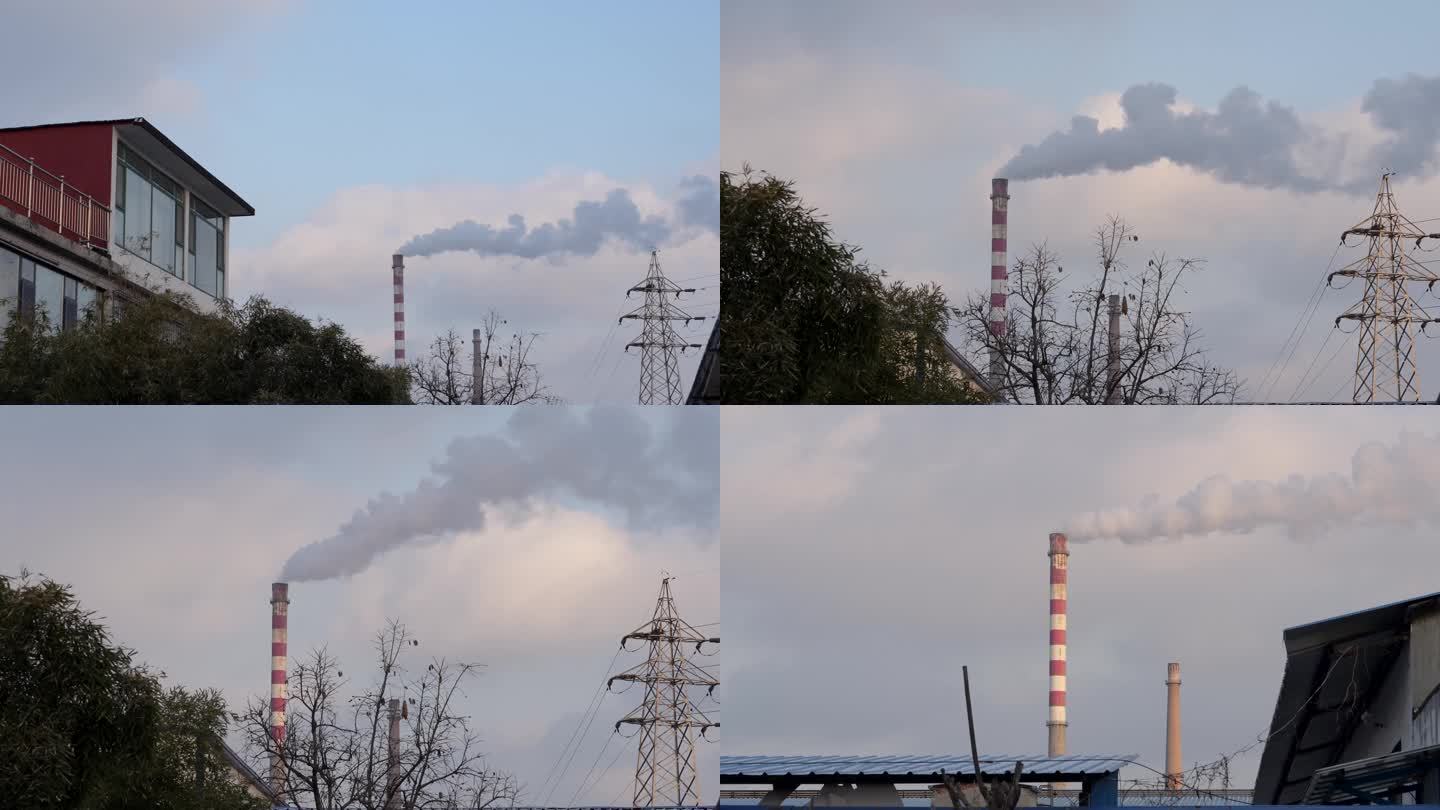 冒烟的烟囱空气污染化工厂烟囱环境大气污染