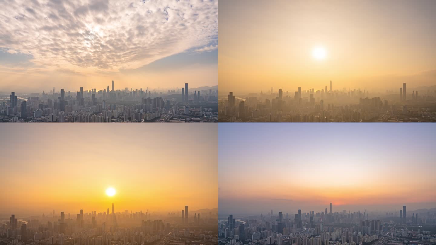 深圳城市CBD日落晚霞夜景