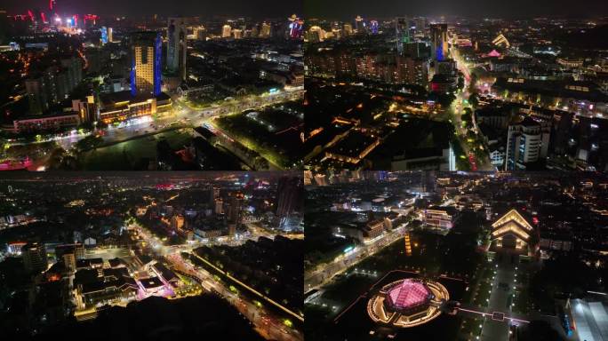 浙江绍兴越城区夜晚夜景街道街景航拍城市风