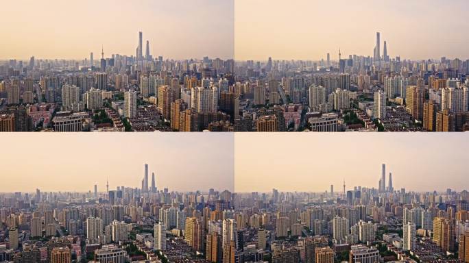 上海 城市全貌 蓝天白云 高楼 航拍