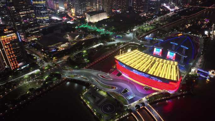 广州海心沙夜景航拍广州大桥天河体育中心夜