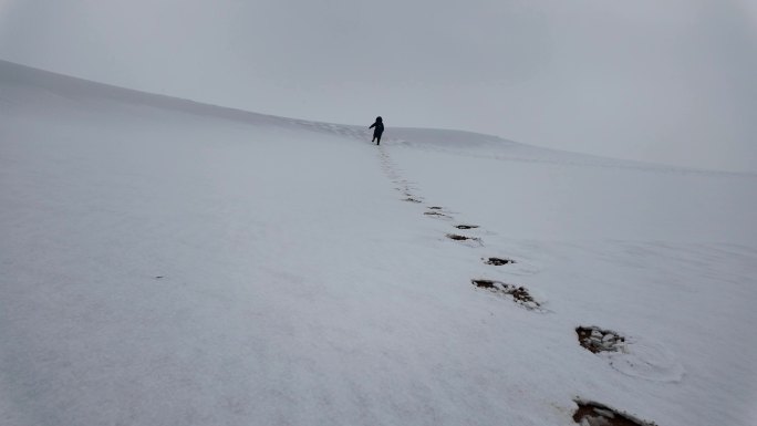 雪地 行人 脚印 远走背影 下雪 沙漠