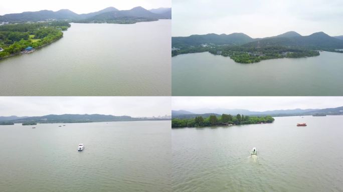 航拍阴天杭州西湖