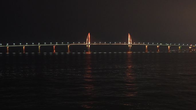 海上城市夜景贝壳大剧院港珠澳大桥4K