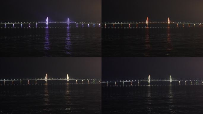 海上城市夜景贝壳大剧院港珠澳大桥4K