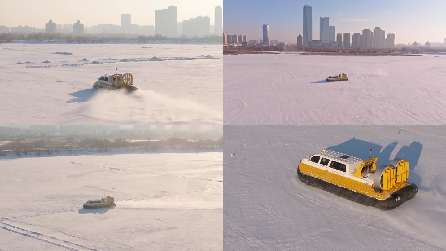 哈尔滨冰雪大世界气垫船航拍