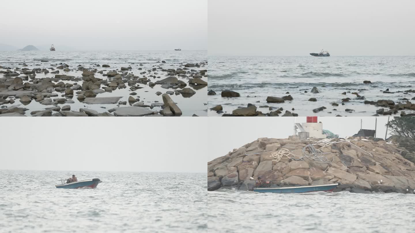 海滩 海边 海鸥 渔船 海浪 停泊