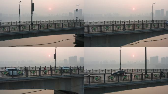 武汉洪山区南湖大桥上的晨跑者