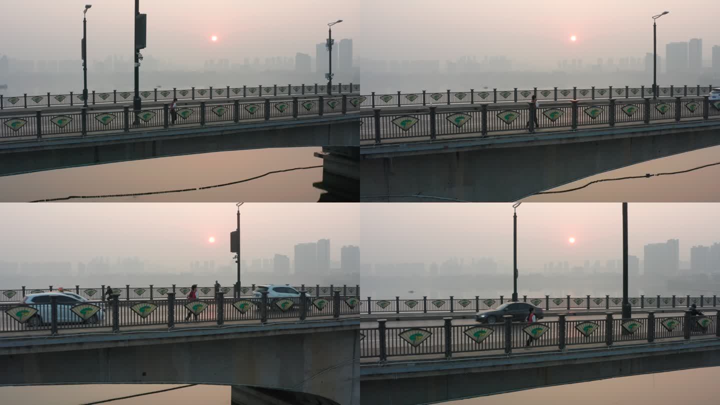 武汉洪山区南湖大桥上的晨跑者