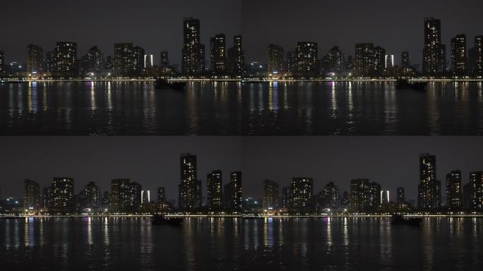 海上城市夜景贝壳大剧院港珠澳大桥4K