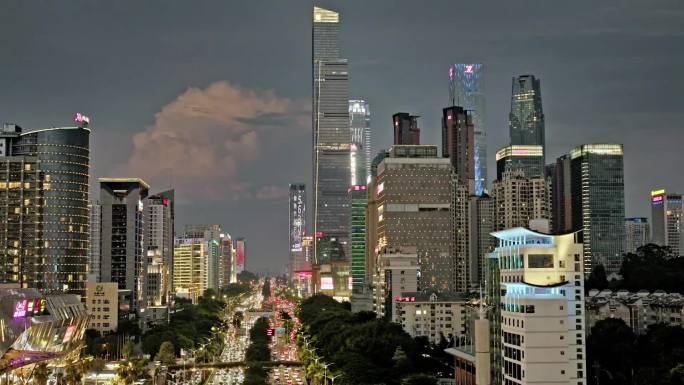 航拍南宁CBD夜景城市交通车流东盟商务区