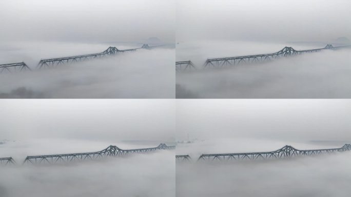 济南黄河铁路大桥浓雾航拍延时