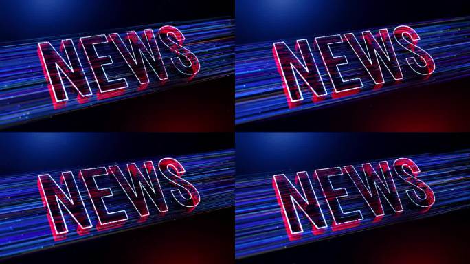 未来的蓝红色彩色模糊聚焦3d新闻文本揭示虚线和闪光尘埃粒子微风效果与光耀斑