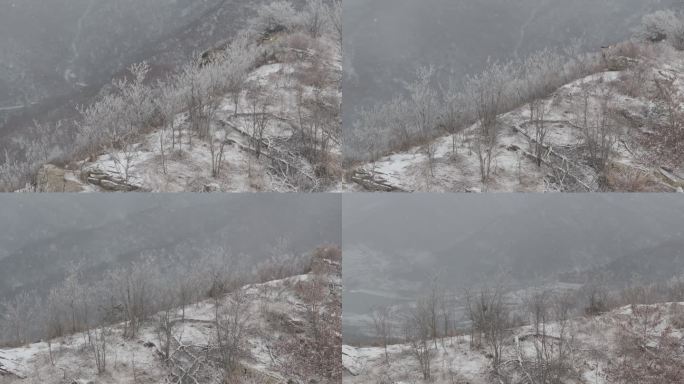 航拍威海市环翠区里口山桃子山风雪山野雪凇